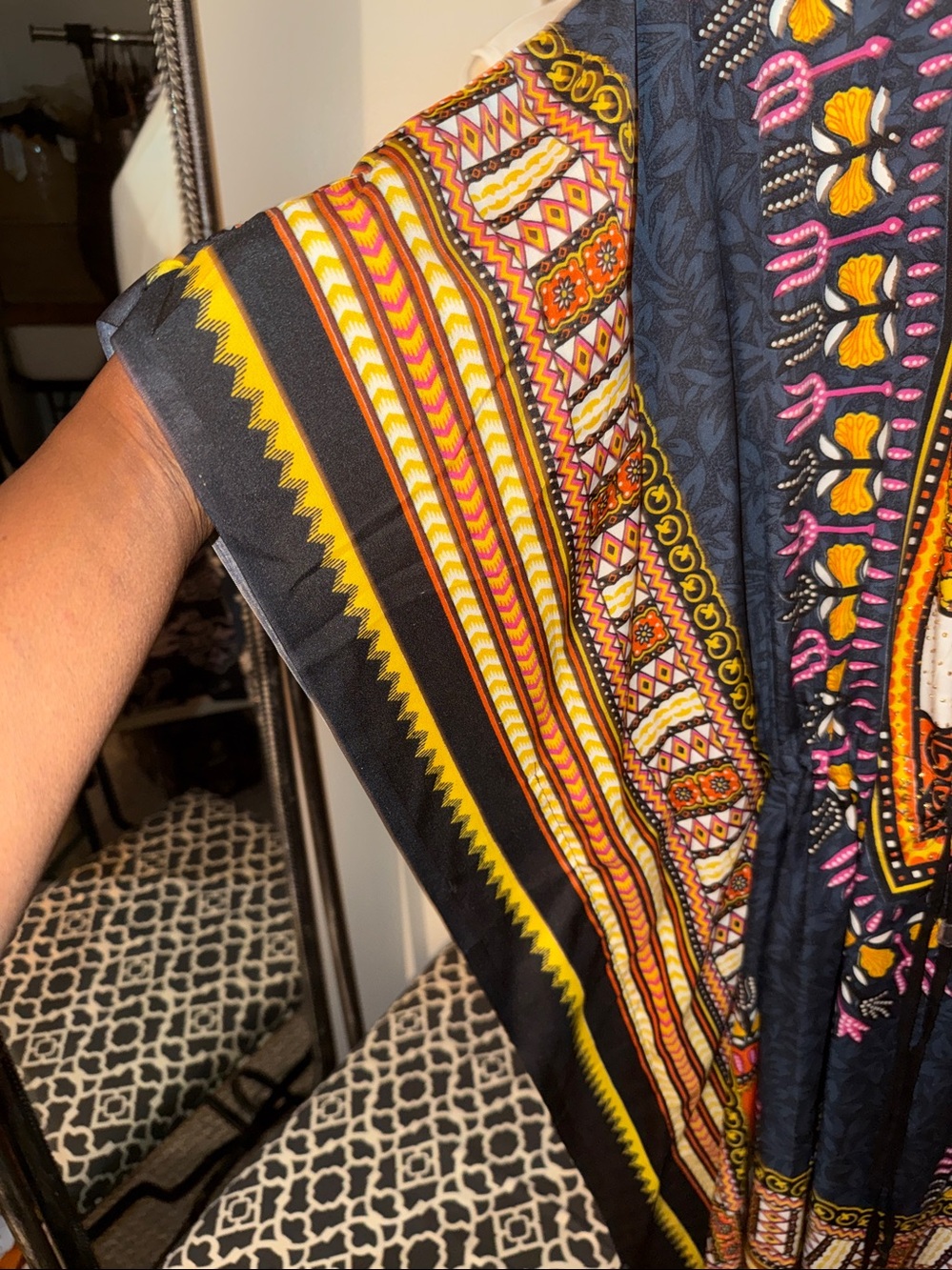 Women’s Patterned Kimono - Black with Orange & Pink Accents - Picture 3 of 8